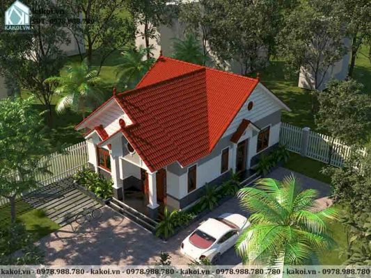 Phối cảnh trên cao mẫu nhà cấp 4 mái thái đẹp tại Quảng Ninh KKNC4004