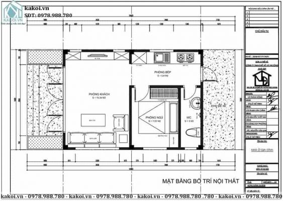 Mặt bằng công năng mẫu nhà cấp 4 diện tích 5x7m giá rẻ KKNC4044