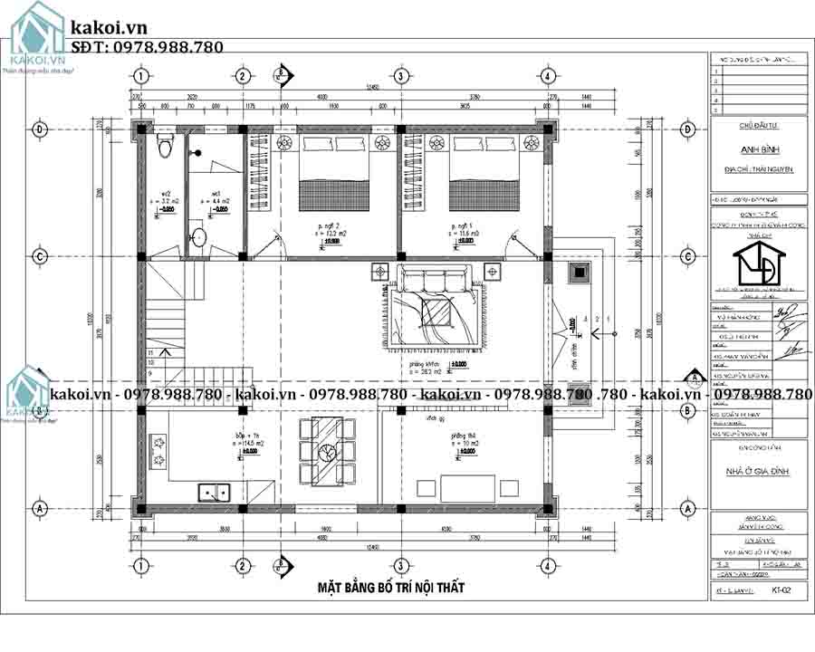 Mặt bằng biệt thự hiện đại 1 tầng 10x12m