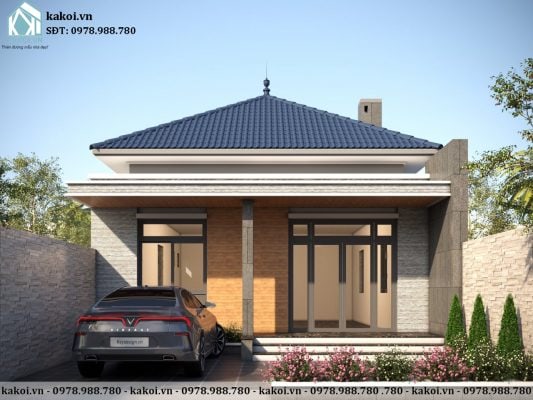 Hình ảnh 3D mặt tiền mẫu nhà cấp 4 mái nhật