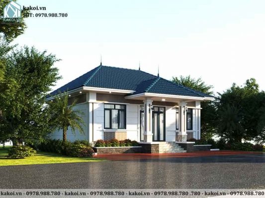 Phối cảnh góc nghiêng mẫu nhà cấp 4 mái nhật diện tích 10x9m KKNC4100