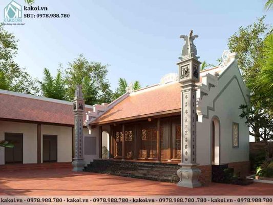 Phối cảnh góc nghiêng mẫu nhà thờ bê tông giả gỗ diện tích 10x8m KKNTH004