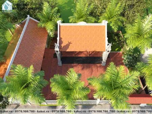 Phối cảnh trên cao mẫu nhà thờ bê tông giả gỗ đẹp KKNTH004