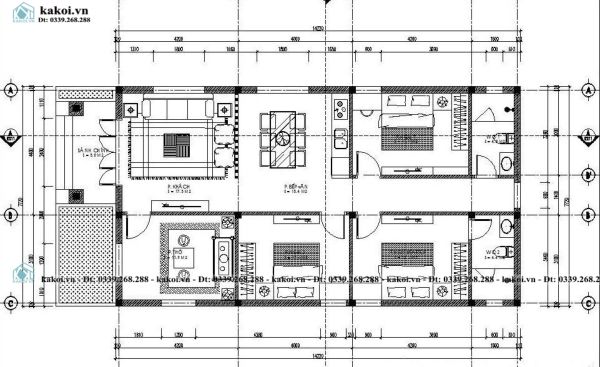 Nhà cấp 4 mái lệch 3 phòng ngủ