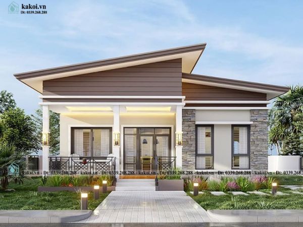 Nhà cấp 4 nông thôn mái lệch 4 phòng