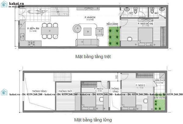 Bản vẽ nhà cấp 4 gác lửng 6x15 3 phòng ngủ
